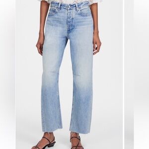 Madewell The Darted Barrel-Leg Jeans Size 28 Light Wash Cropped Raw Hem